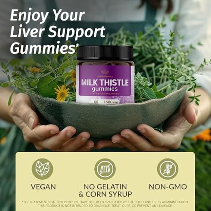 HERBAMAMA Milk Thistle Supplement – 1500mg Milk Thistle Gummies for Liver Detox* & Anitoxidant Support – Liver Support Supplement – Vegan Liver Health* Gummies - 60 Count (30 Servings) - Image 2
