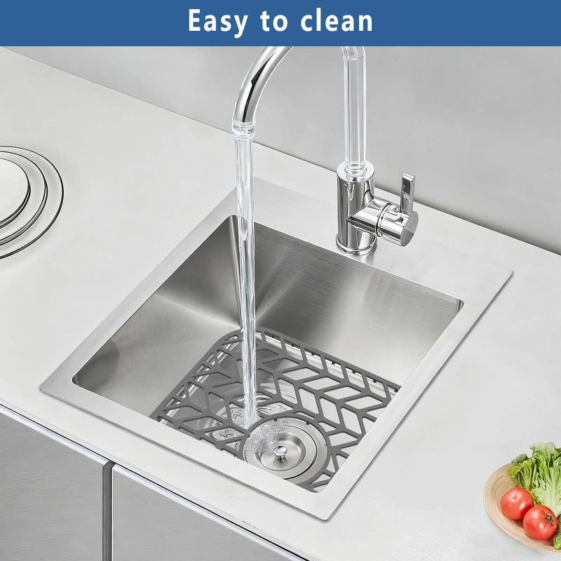 AWOKE Silicone Sink Protectors for Kitchen Sink, 12" x 11" Mat for bottom of sink, Center Drain Hole, Protect from Stains, Scratches, Dishwasher Safe Grid for Kitchen (2 Pack, Gray) - Image 3