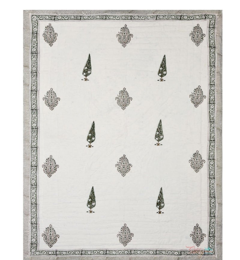 LOARSHY LOARSHY Organic Pure Cotton 350 TC Reversible Mulmul Hand Block Quilt Jaipuri Razai Single Bed Lotos Green 60X90 INCHES  - Image 3