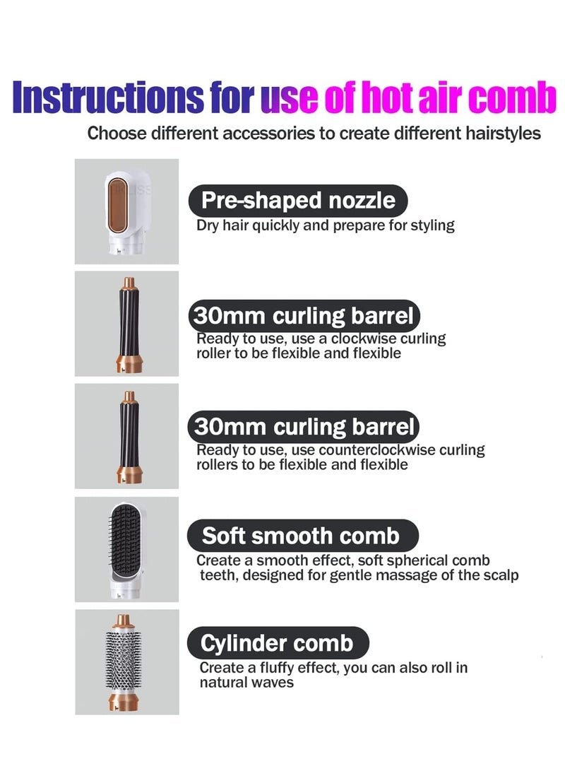 عربست 5 في 1 مجفف شعر 5 في 1 فرشاة هواء ساخن مصفف شعر بفرشاة هواء ساخن مصفف شعر سالب الأيونات جهاز فرد الشعر مكثف الشعر فرشاة تمشيط الشعر بالهواء الساخن - Image 4