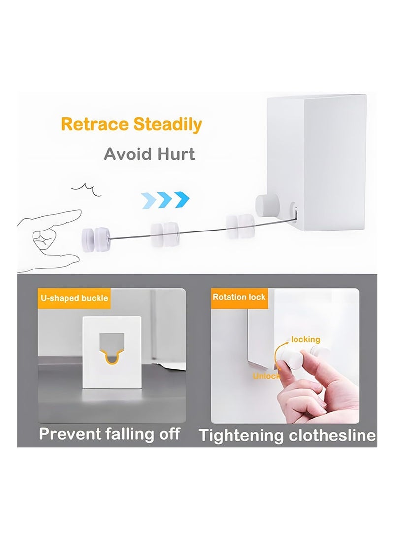 TAPIT Retractable Clothesline for Indoor Outdoor, Adjustable Clothes Rope with 4.2m Stainless Steel Line, Maximum Load 20kg, Invisible Wall Mounted Laundry Drying Rack (Single Line - White) - Image 5