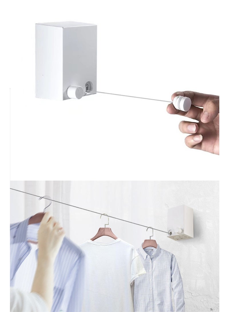 TAPIT Retractable Clothesline for Indoor Outdoor, Adjustable Clothes Rope with 4.2m Stainless Steel Line, Maximum Load 20kg, Invisible Wall Mounted Laundry Drying Rack (Single Line - White) - Image 1