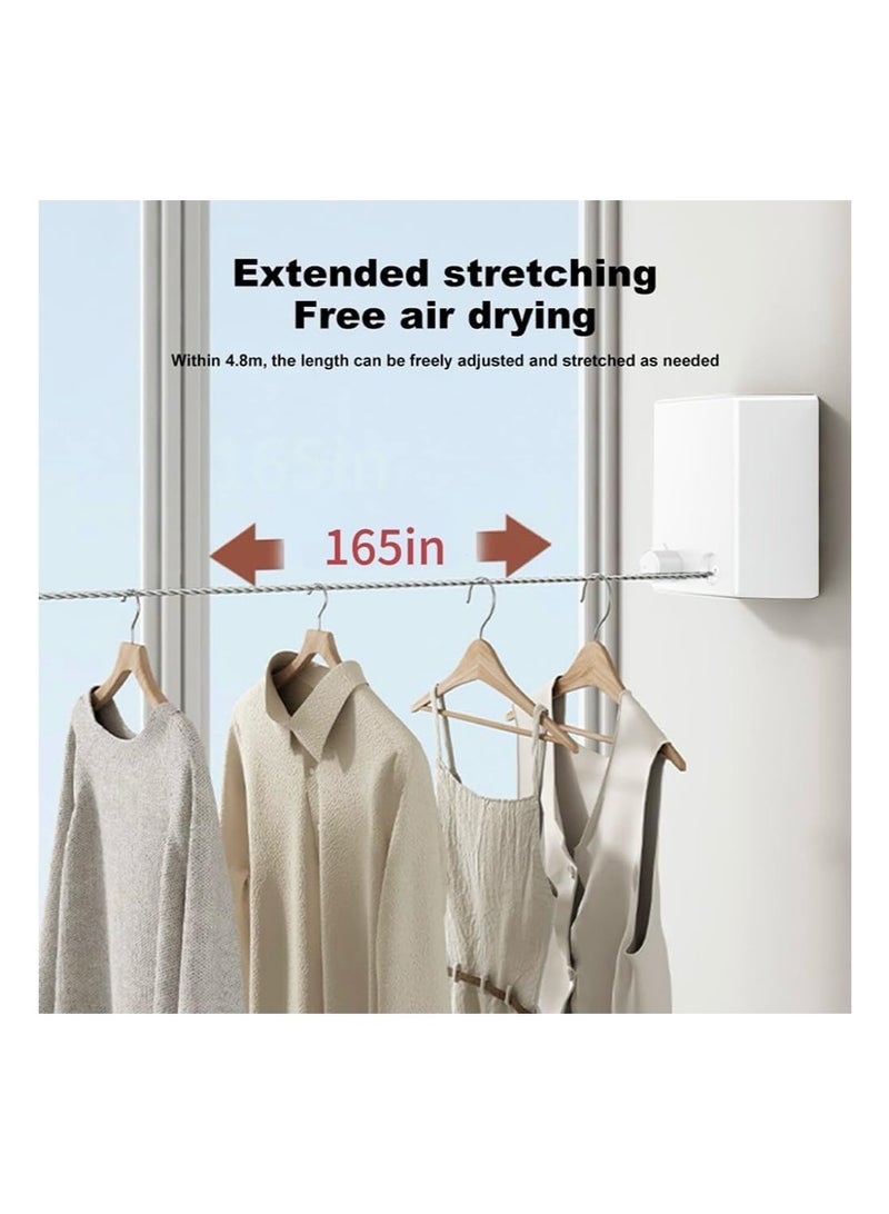 TAPIT Retractable Clothesline for Indoor Outdoor, Adjustable Clothes Rope with 4.2m Stainless Steel Line, Maximum Load 20kg, Invisible Wall Mounted Laundry Drying Rack (Single Line - White) - Image 2