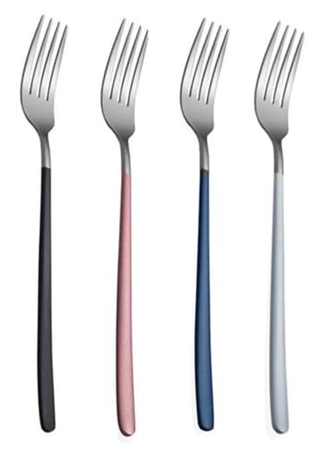 FIKKANI Dinner Forks Set|Stainless Steel Silver Table Forks Flatware with Colorful Handle 8 Inch Long Handle Fork for Buffet Salad Cake Dessert Fruit for Home|Kitchen|Restaurant (Random) (6) - Image 1