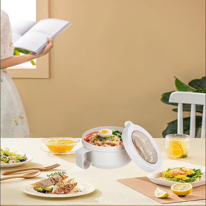 OZY Microwave Bowl Set with Lids and Handles,Ramen Noodles Cup Mug for Instant Noodles,Oatmeal,Salad,Soup,Cereal,Ideal for Home,Office, Dorm (1Beige) - Image 4