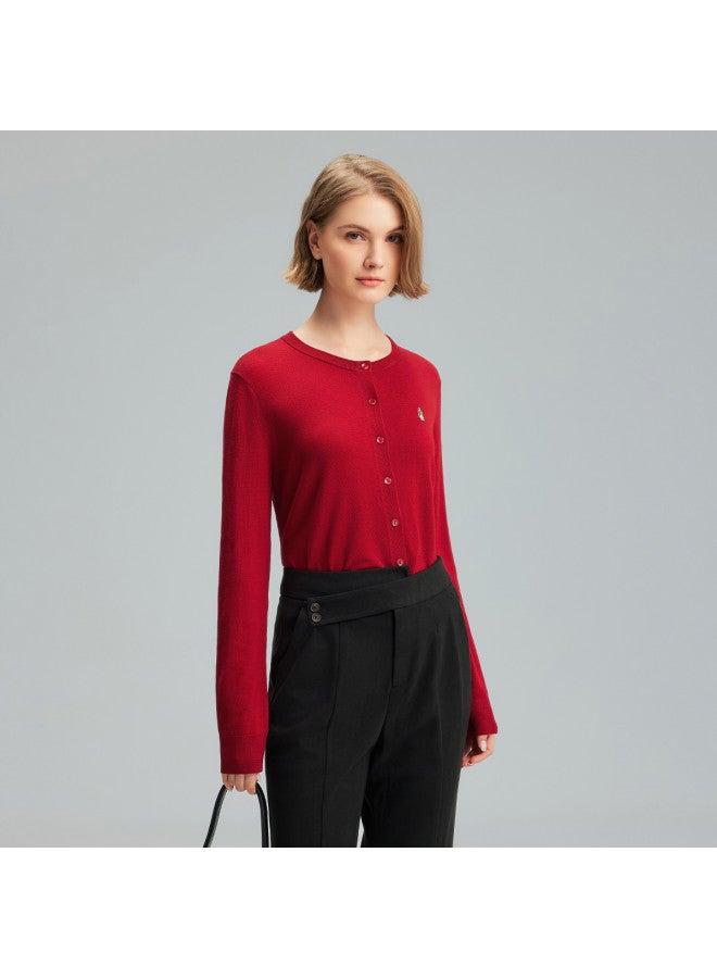 Hush Puppies New Year's Style Lightweight Round Neck Cardigan Women's Knitwear Winter Wool Base Layer Exquisite Elegant Temperament Inner Wear - Image 3