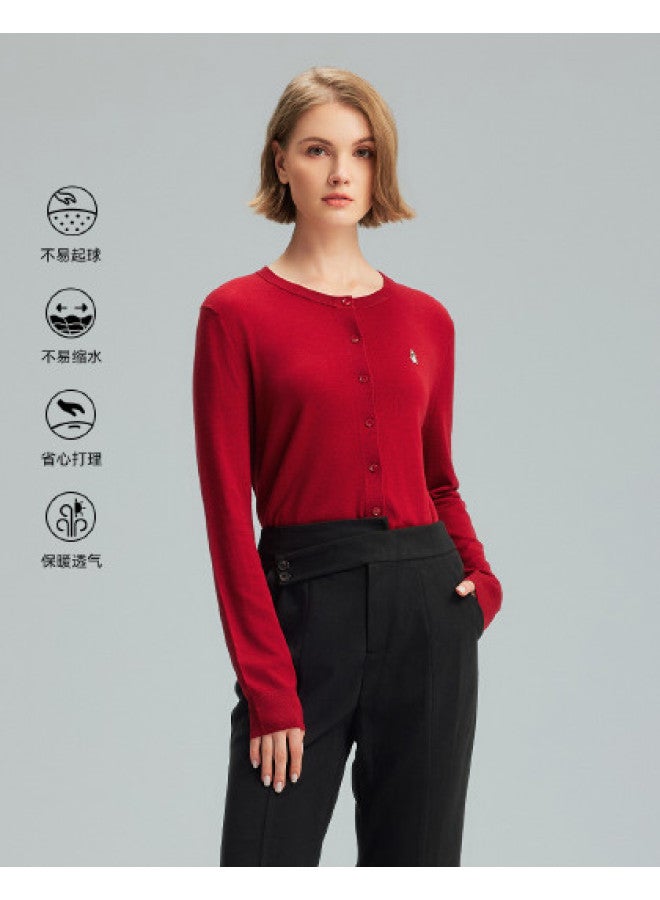 Hush Puppies New Year's Style Lightweight Round Neck Cardigan Women's Knitwear Winter Wool Base Layer Exquisite Elegant Temperament Inner Wear - Image 1