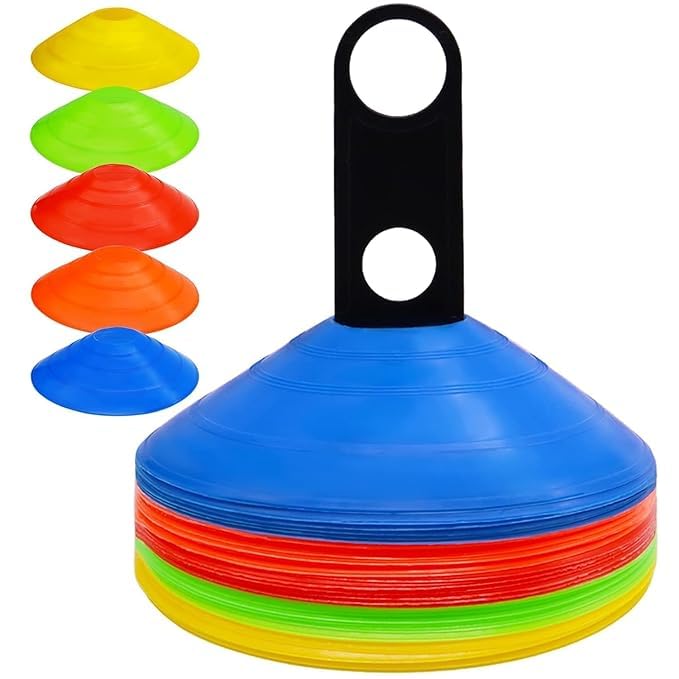 CRAZX Disc Soccer Cones – Set of 50 Training Marker Cones for Soccer, Football, Sports, Agility Drills, Field Markers – Durable Plastic, Flexible, Stackable with Carry Holder for Coaches & Athletes (20) - Image 1