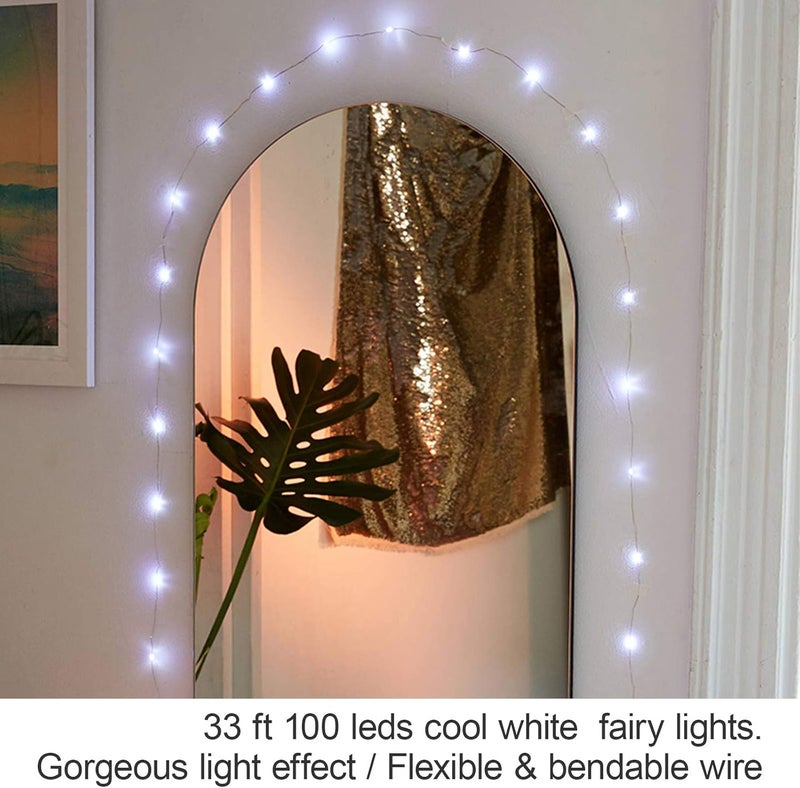 ANJAYLIA 33Ft 100 LED Fairy Lights Battery Operated String Lights Firefly Lights Garden Home Bedroom Christmas Party Wedding Festival Decorations, White - Image 2