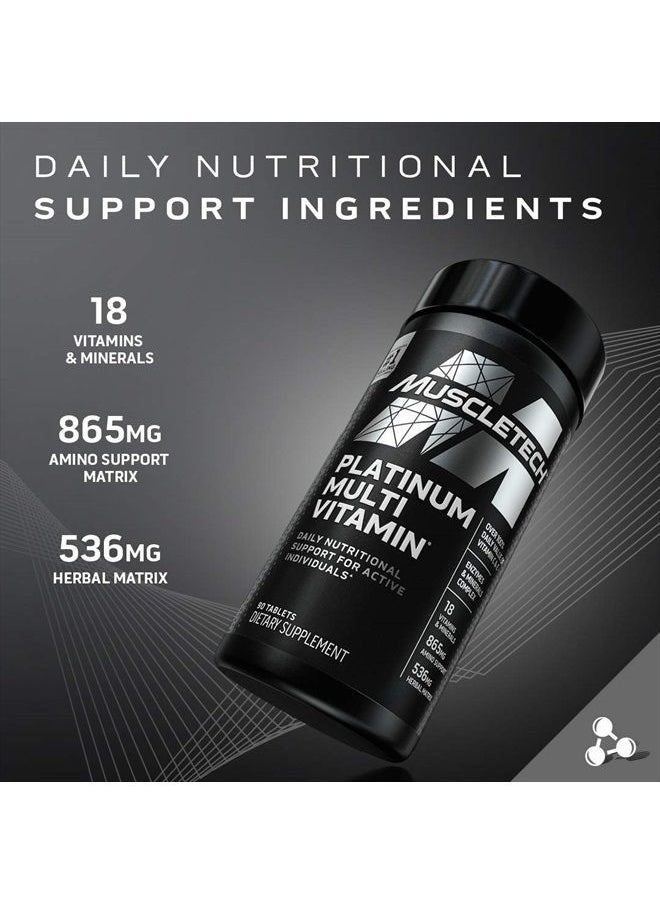 MuscleTech - Multivitamin for Men | MuscleTech Platinum Multivitamin | Vitamin C for Immune Support | 18 Vitamins & Minerals | Vitamins A C D E B6 B12 | Daily Workout Supplements | Mens Multivitamins, 90 ct - Image 1