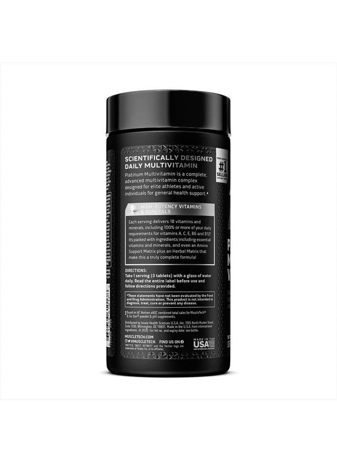 MuscleTech - Multivitamin for Men | MuscleTech Platinum Multivitamin | Vitamin C for Immune Support | 18 Vitamins & Minerals | Vitamins A C D E B6 B12 | Daily Workout Supplements | Mens Multivitamins, 90 ct - Image 1