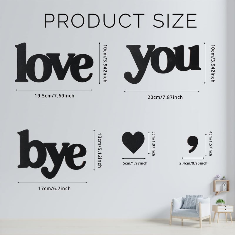 Longan Craft Love You Bye Sign Above Door Wooden Door Topper Decoration, Love You Bye Sign for Door Frame Corner Wall DÃ©cor Home Art Gift, Hallway Entryway Decorations Express Loves and Warm(Black Color with Heart) - Image 2