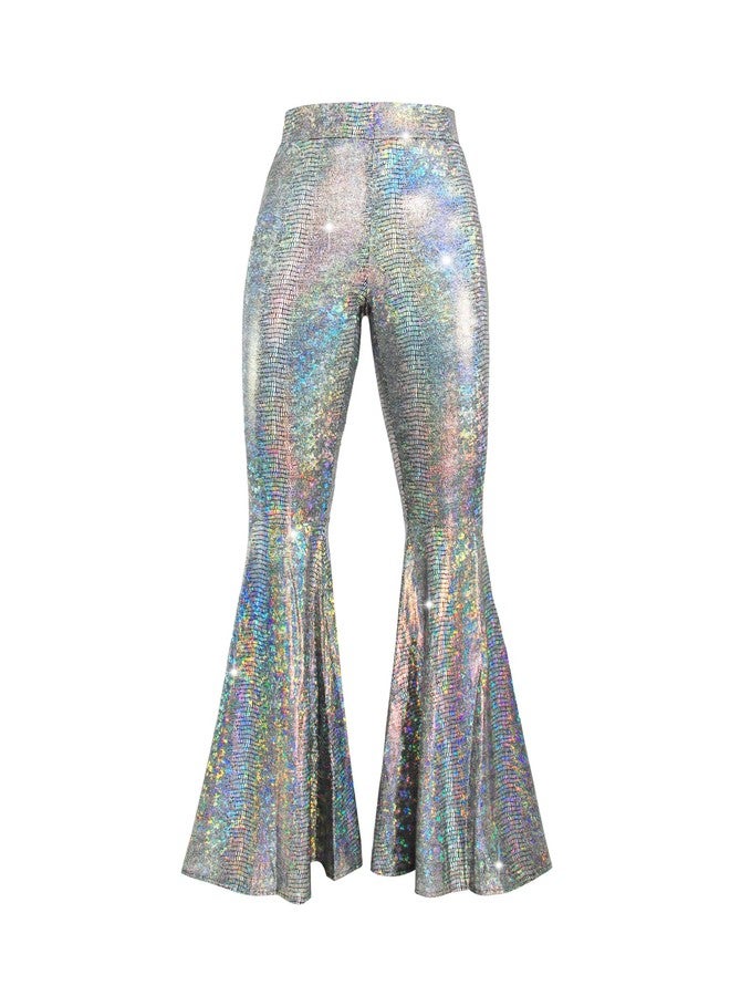 Nawgut Womens Sequin Flare Pant Sparkly High Waisted Leg Bell Bottom Glitter Trousers Night Out Clubwear-XX-Large - Image 3