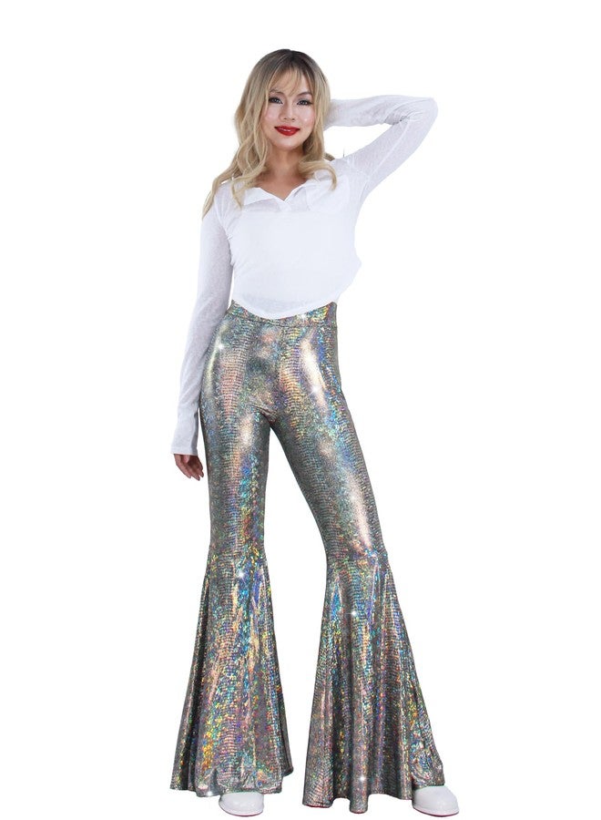 Nawgut Womens Sequin Flare Pant Sparkly High Waisted Leg Bell Bottom Glitter Trousers Night Out Clubwear-XX-Large - Image 2