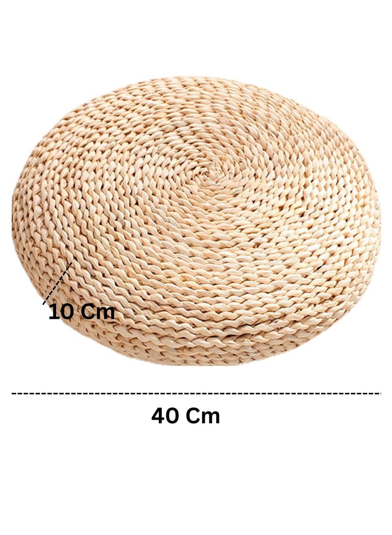 HOME TASTE Handwoven Straw Floor Pouf Cushion – Round Tatami Meditation Seat 40x10 cm – Natural Japanese Yoga Pad for Dining Room, Garden, or Living Room Seating  - Image 2