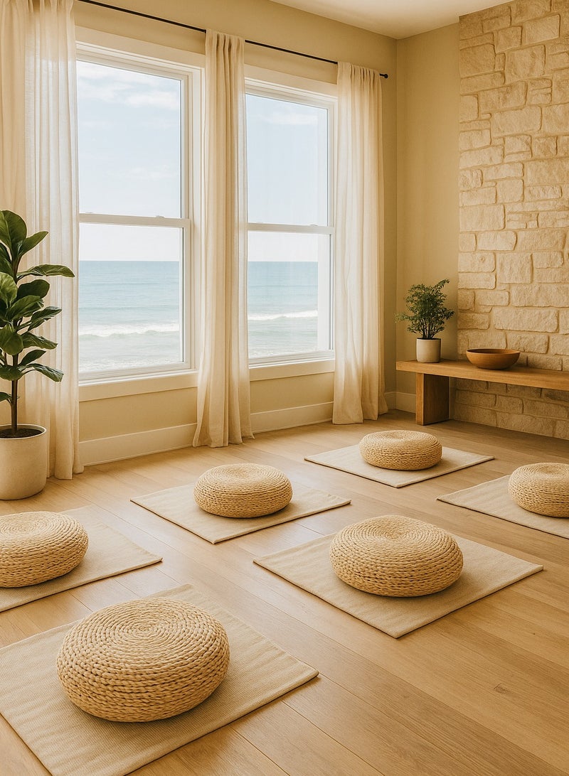 HOME TASTE Handwoven Straw Floor Pouf Cushion – Round Tatami Meditation Seat 40x10 cm – Natural Japanese Yoga Pad for Dining Room, Garden, or Living Room Seating  - Image 3