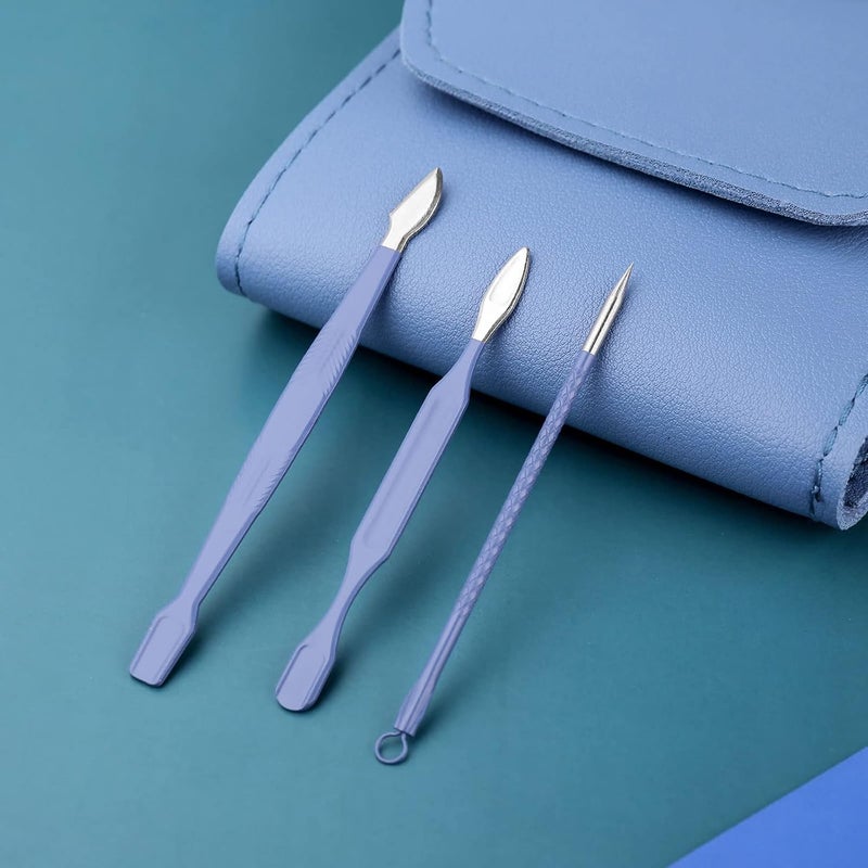 Luxula Luxula 16 in 1 Stainless Steel Professional Manicure Set Nail Cutter for Women Nail Scissors Luxury Grooming Kit Manicure Pedicure Kit with Leather Case for Women Nail Repairs Acne Remover needle 1 Set Blue - Image 5