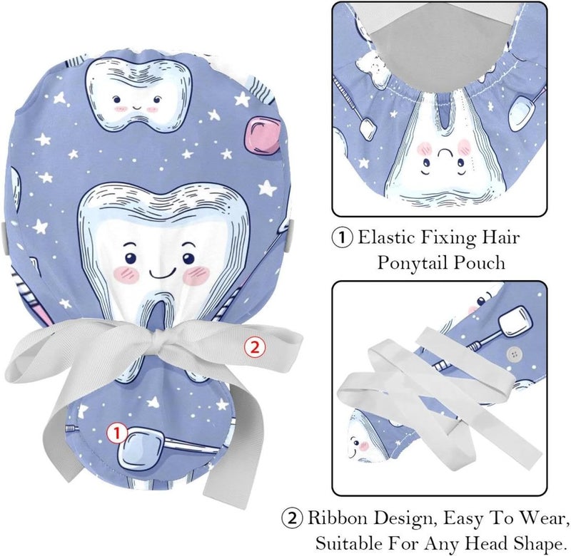 2 Packs Cute Teeth Adjustable Women Men Scrub Cap Sweatband - Image 4