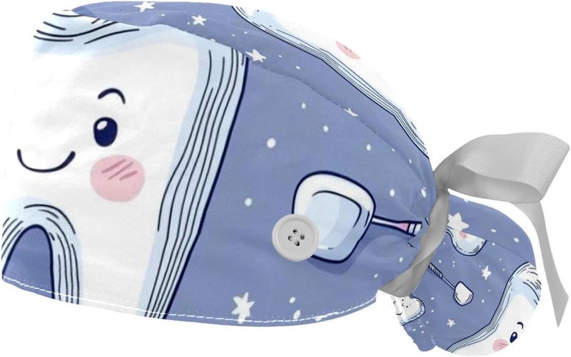 2 Packs Cute Teeth Adjustable Women Men Scrub Cap Sweatband - Image 1