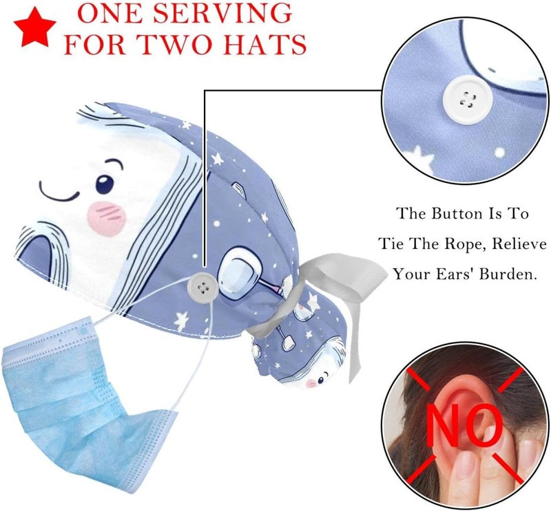 2 Packs Cute Teeth Adjustable Women Men Scrub Cap Sweatband - Image 3
