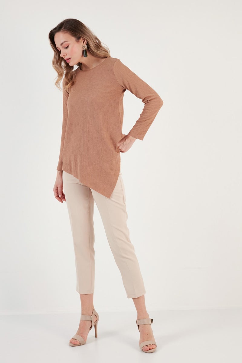 Lela Crew Neck Stretchy Textured Asymmetric Blouse Women's Blouse 5864971  - Image 4