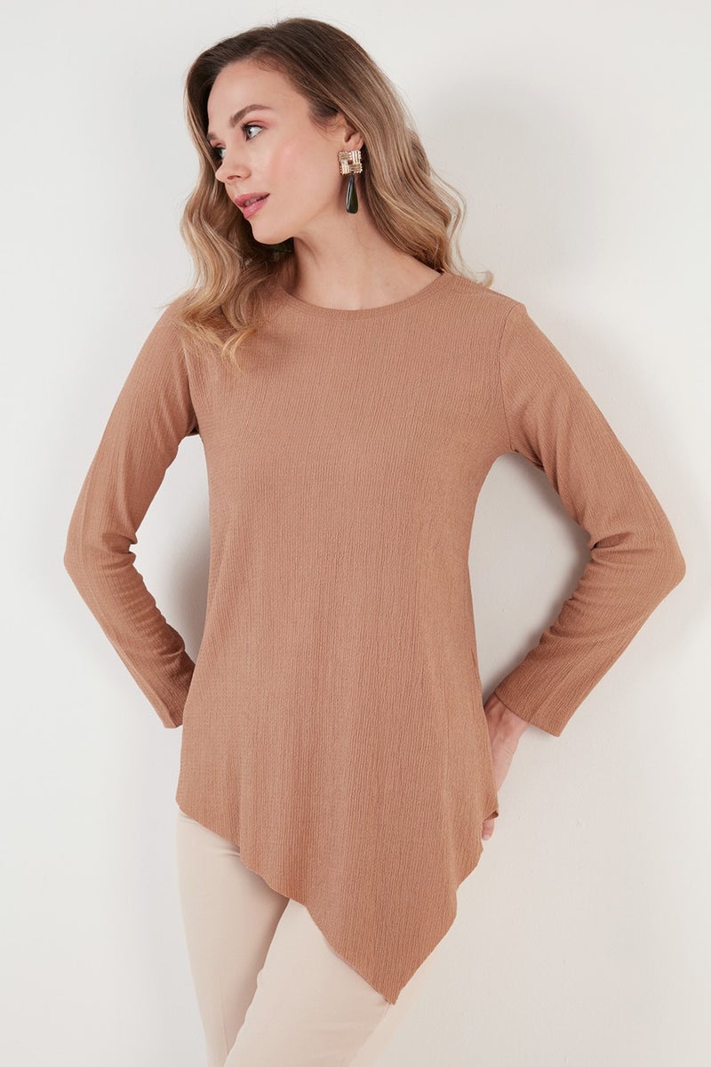 Lela Crew Neck Stretchy Textured Asymmetric Blouse Women's Blouse 5864971  - Image 5