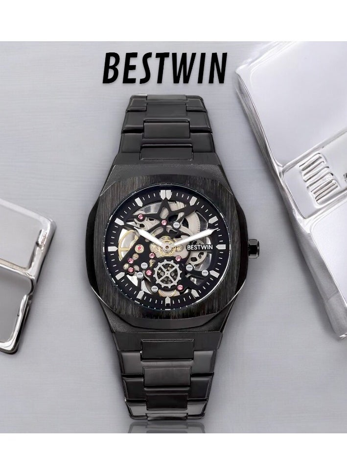 Bestwin Watches for Men Fashion Stainless Steel Quartz Analog Water Resistant Watch 983 