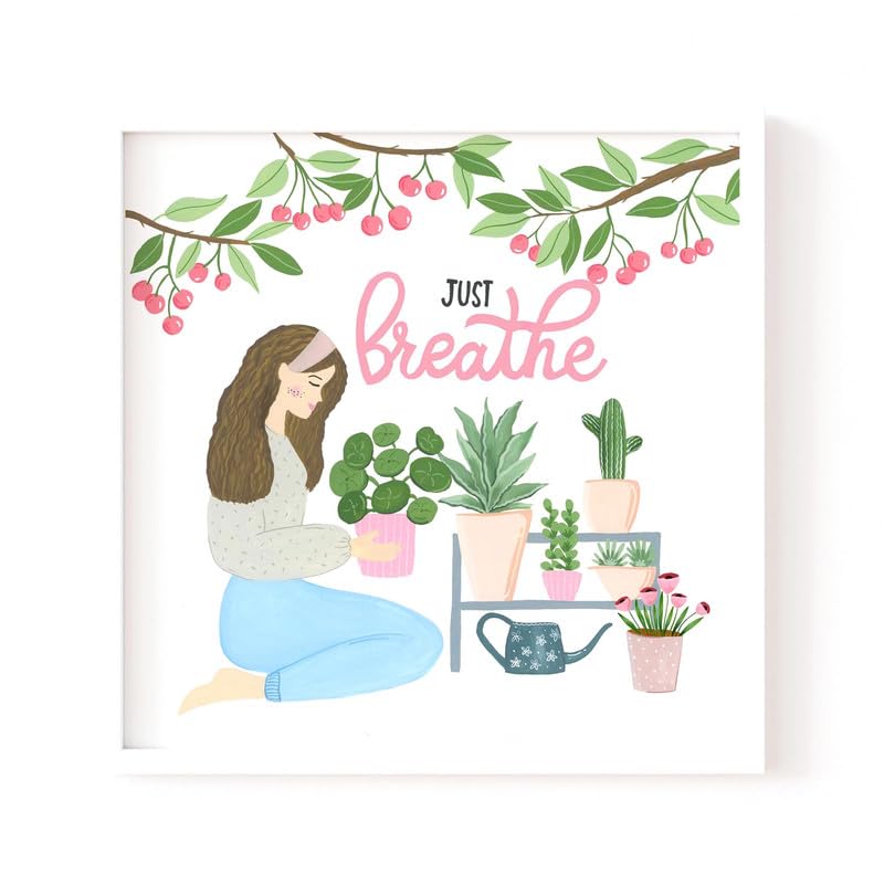 The Spring Palette (TSP) The Spring Palette Just Breathe Modern Wall Painting Self Love Theme Modern Art Painting for Living Room Bed Room and Office 10 x 10 inches White Frame 
