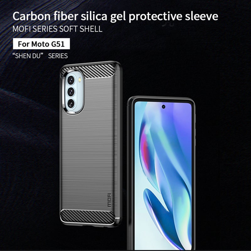 HuHa Case Cover For Motorola Moto G51  5G MOFI Gentleness Brushed Carbon Fiber Soft TPU Case(Gray) - Image 4