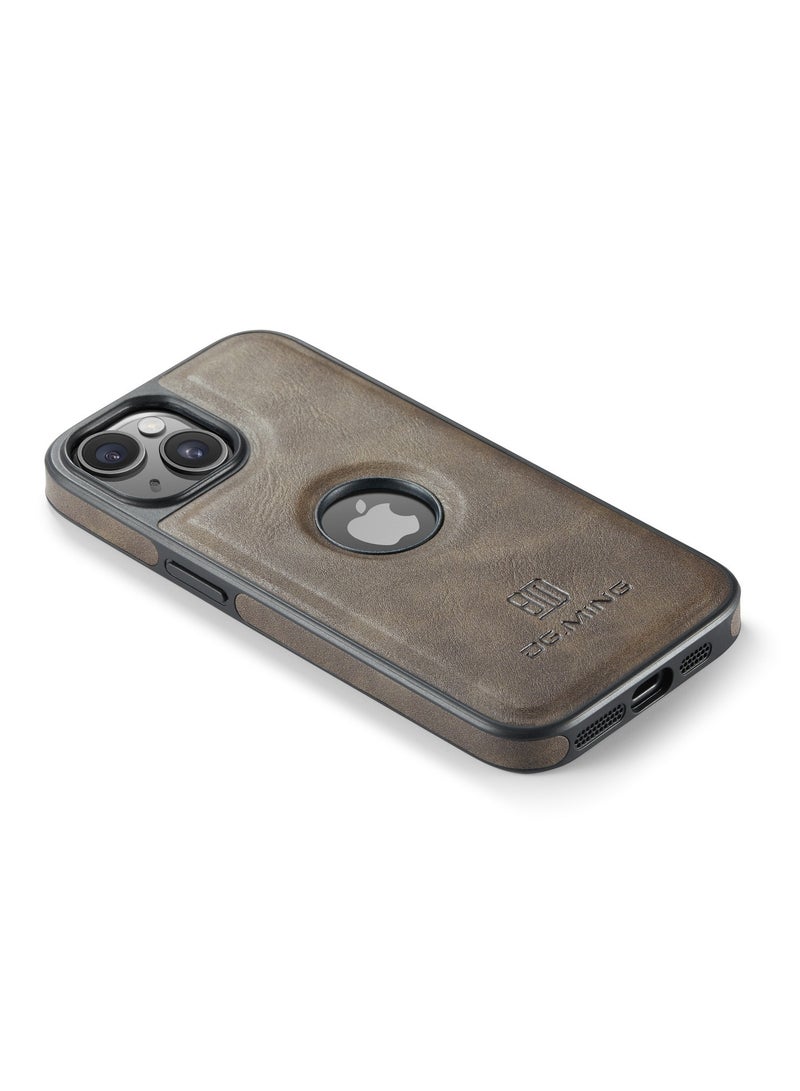 DGMING Case Cover Premium Leather Back with Logo CutOut Shockproof Compatible with Iphone 14 (Coffe) - Image 3