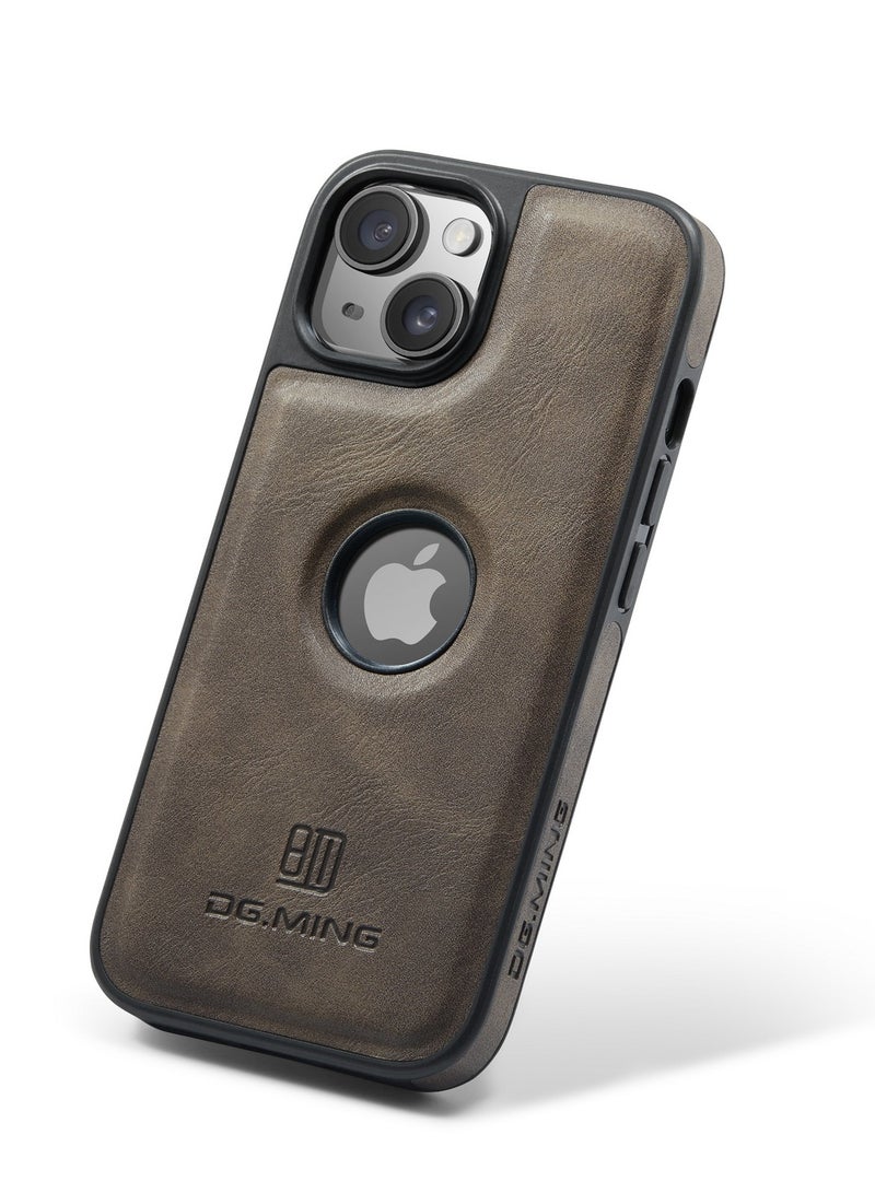 DGMING Case Cover Premium Leather Back with Logo CutOut Shockproof Compatible with Iphone 14 (Coffe) - Image 1