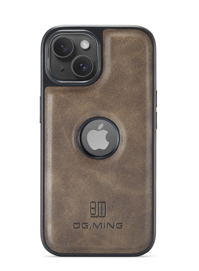 DGMING Case Cover Premium Leather Back with Logo CutOut Shockproof Compatible with Iphone 14 (Coffe) - Image 2