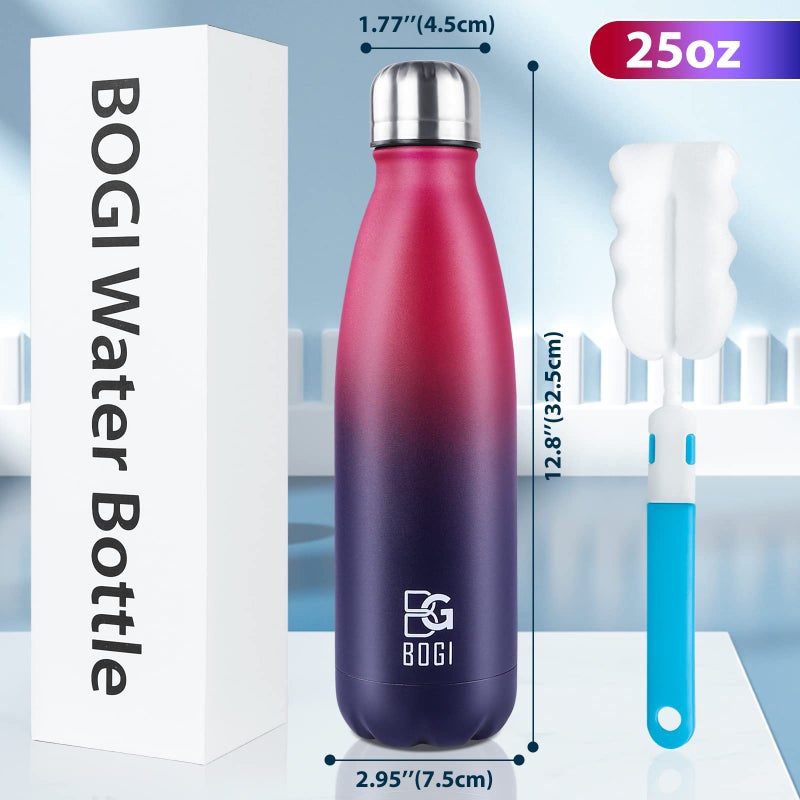 BOGI Insulated Water Bottle  25oz 2 Pack Stainless Steel Water Bottles  Leak Proof Sports Metal Water Bottles Keep Drink Cold for 24 Hours and Hot for 12 Hours BPA Free kids water bottle for School - Image 2