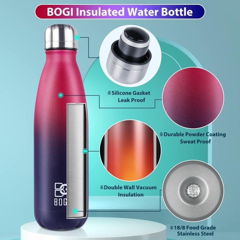 BOGI Insulated Water Bottle  25oz 2 Pack Stainless Steel Water Bottles  Leak Proof Sports Metal Water Bottles Keep Drink Cold for 24 Hours and Hot for 12 Hours BPA Free kids water bottle for School - Image 3