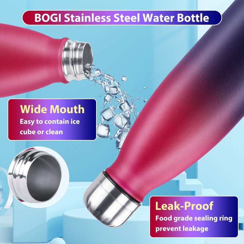 BOGI Insulated Water Bottle  25oz 2 Pack Stainless Steel Water Bottles  Leak Proof Sports Metal Water Bottles Keep Drink Cold for 24 Hours and Hot for 12 Hours BPA Free kids water bottle for School - Image 5
