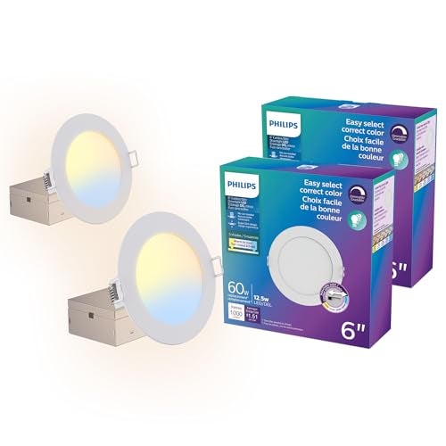 PHILIPS LED 60W Slim 6-inch Canless Downlight 2-Pack Selectable White Multi-CCT 1000 Lumen (11.5W = 60W) Dimmable No Housing Required - Image 1