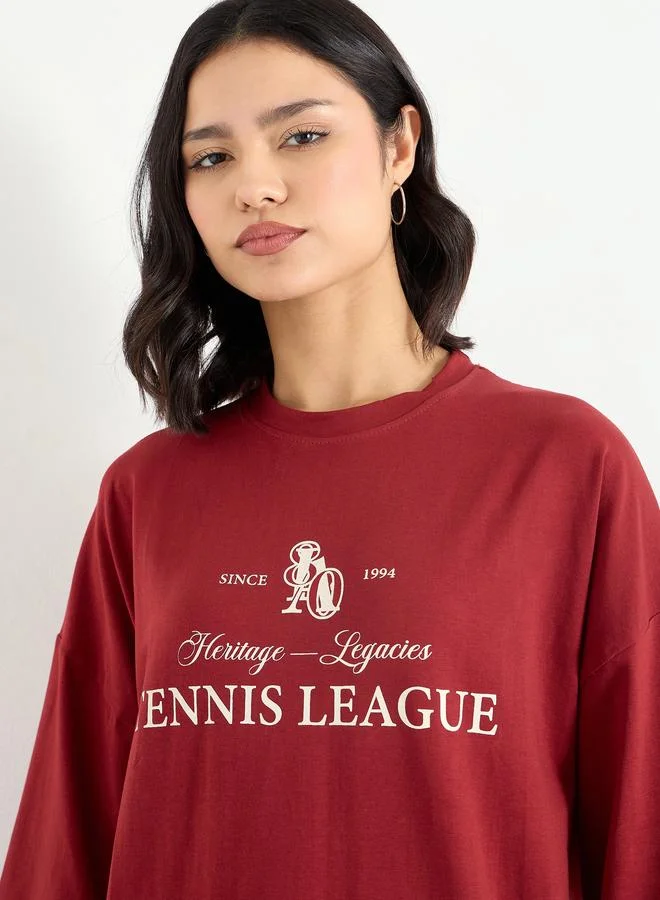 Styli Styli Red Oversized T-Shirt with Dropped Shoulder