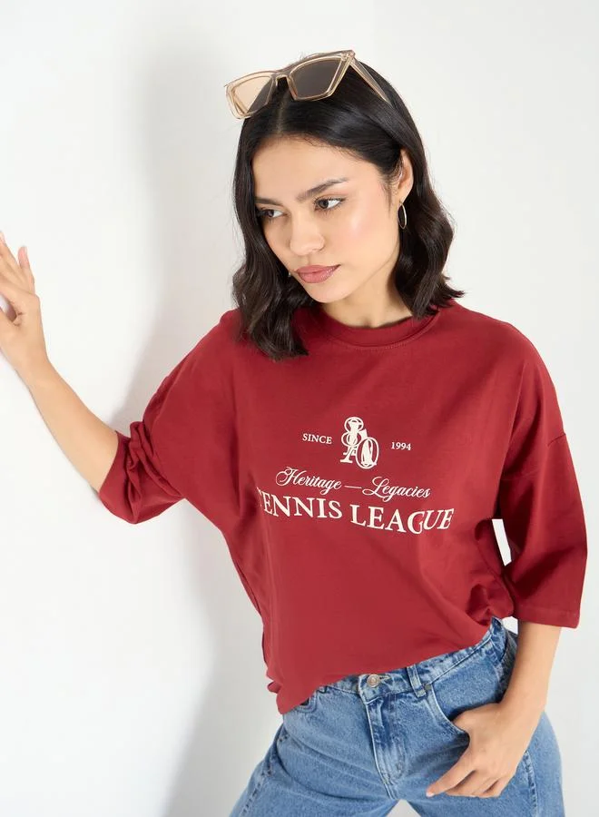 Styli Red Oversized 100% Cotton T-Shirt with Dropped Shoulder