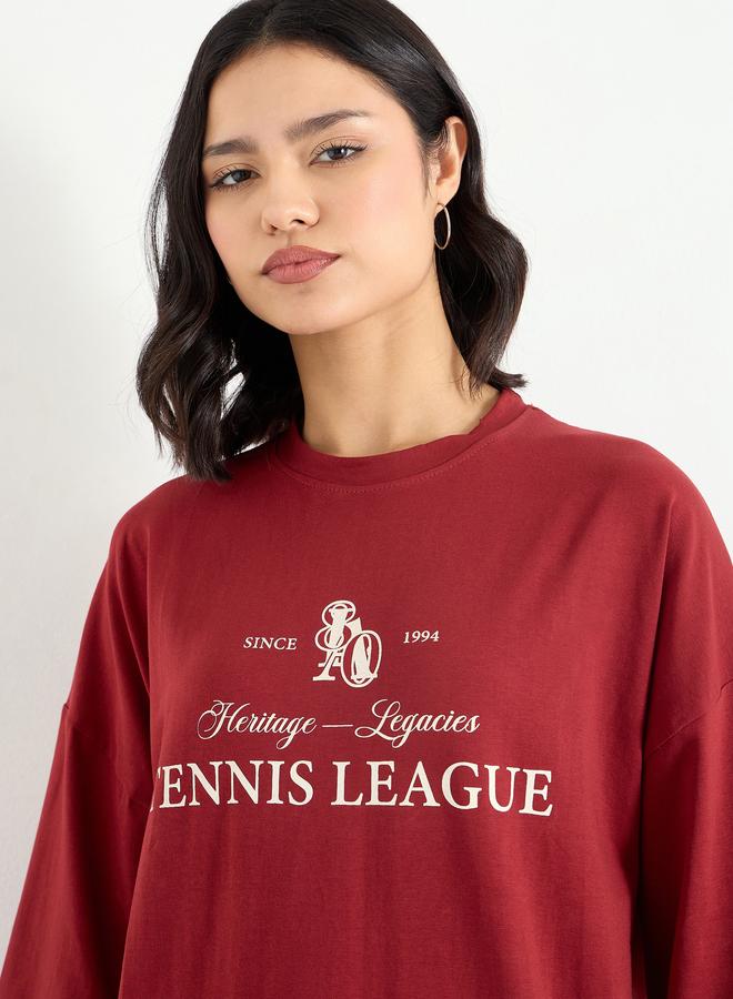Styli Red Oversized 100% Cotton T-Shirt with Dropped Shoulder - Image 4
