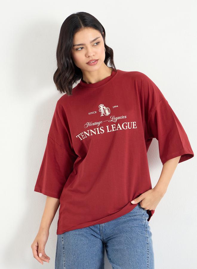 Styli Red Oversized 100% Cotton T-Shirt with Dropped Shoulder - Image 3