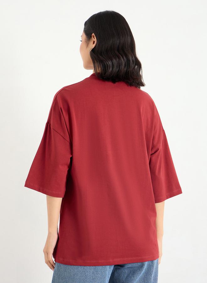 Styli Red Oversized 100% Cotton T-Shirt with Dropped Shoulder - Image 5