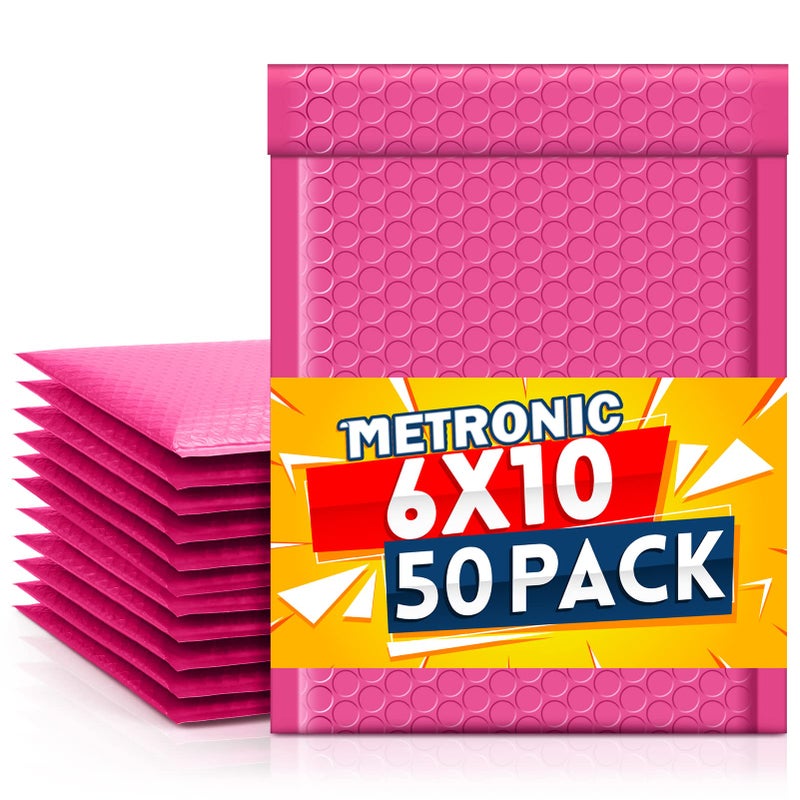 Metronic Bubble Mailers 6x10 Inch 50Pack, Pink Bubble Mailers, Self-Seal Adhesive Shipping Bags, Padded Envelopes, Bubble Envelopes for Mailing, Packaging for Business, Bubble Mailers Usable Size 6x9 - Image 1