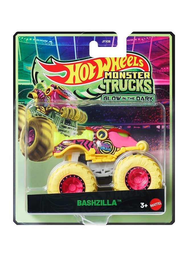 Hot Wheels شاحنات الوحوش، شاحنة لعبة مصنوعة من الصب، تتوهج في الظلام بمقياس 1:64 (قد تختلف الأنماط) - Image 5