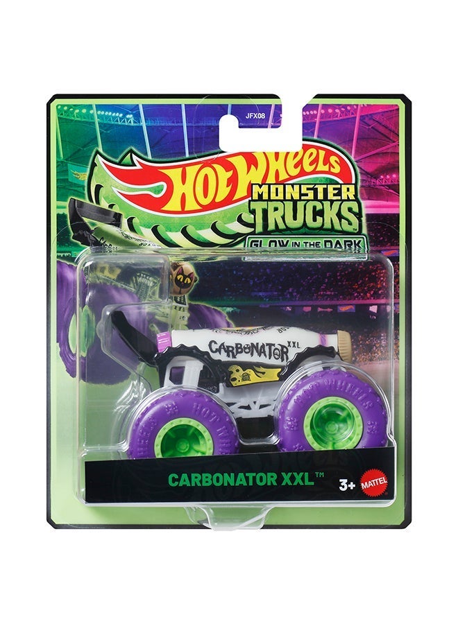 Hot Wheels شاحنات الوحوش، شاحنة لعبة مصنوعة من الصب، تتوهج في الظلام بمقياس 1:64 (قد تختلف الأنماط) - Image 4