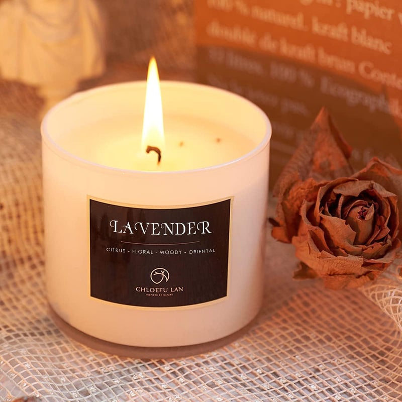 Chloefu LAN Premium Lavender Scented Candle for Men & Women, Highly Scented, 7.1oz|45 Hour Long Lasting, All Natural Soy Candles, Home Decor,Glass Jar Candle with Gift Box - Image 2