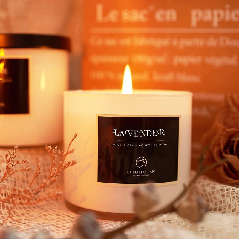 Chloefu LAN Premium Lavender Scented Candle for Men & Women, Highly Scented, 7.1oz|45 Hour Long Lasting, All Natural Soy Candles, Home Decor,Glass Jar Candle with Gift Box - Image 3