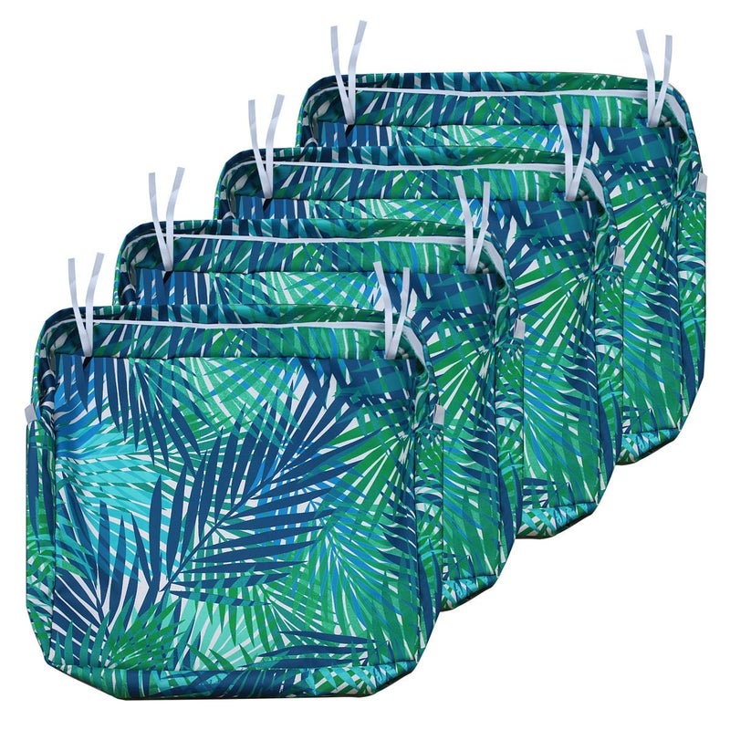 NettyPro Patio Chair Seat Cushion Covers Set 4, Waterproof Outdoor Furniture Cushion Slipcovers with Zipper and Tie, 21 x 19 x 3 Inch, Replacement Cover Only, Tropical Leaf - Image 1
