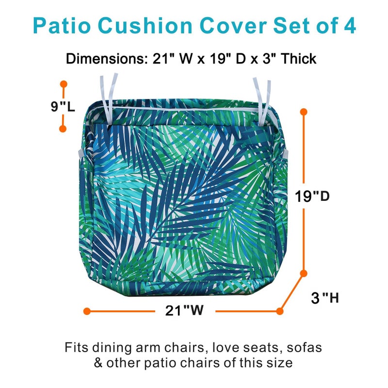 NettyPro Patio Chair Seat Cushion Covers Set 4, Waterproof Outdoor Furniture Cushion Slipcovers with Zipper and Tie, 21 x 19 x 3 Inch, Replacement Cover Only, Tropical Leaf - Image 5