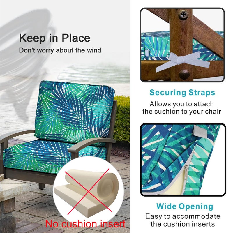 NettyPro Patio Chair Seat Cushion Covers Set 4, Waterproof Outdoor Furniture Cushion Slipcovers with Zipper and Tie, 21 x 19 x 3 Inch, Replacement Cover Only, Tropical Leaf - Image 4