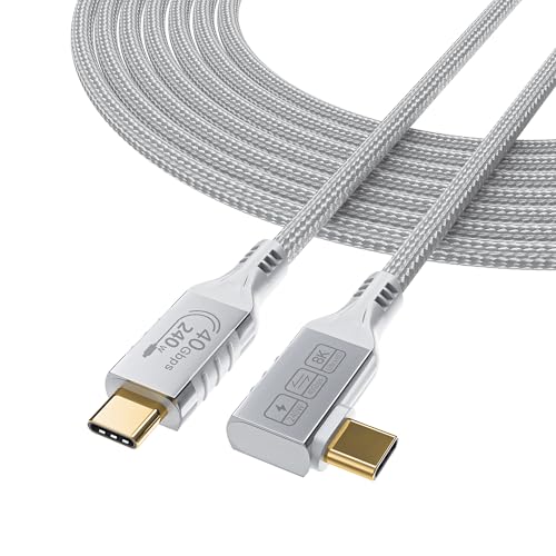 HOTUTUKI White Thunderbolt 4 Cable Long, Right Angle USB 4 Cable 90 Degree, 240W USB c Cable 40gbps Data Transfer, 8K@60Hz Display, Compatible with Docks eGPU Hub 6.6ft/2M - Image 1